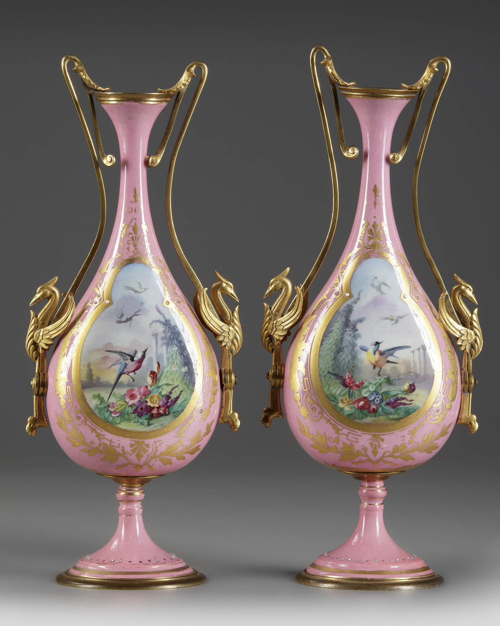 A PAIR OF FRENCH PINK SEVRES VASES, LATE 19TH CENTURY - Image 2 of 4