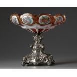 AN OVERLAY CENTERPIECE WITH SILVER PLATED BASE, LATE 19TH CENTURY