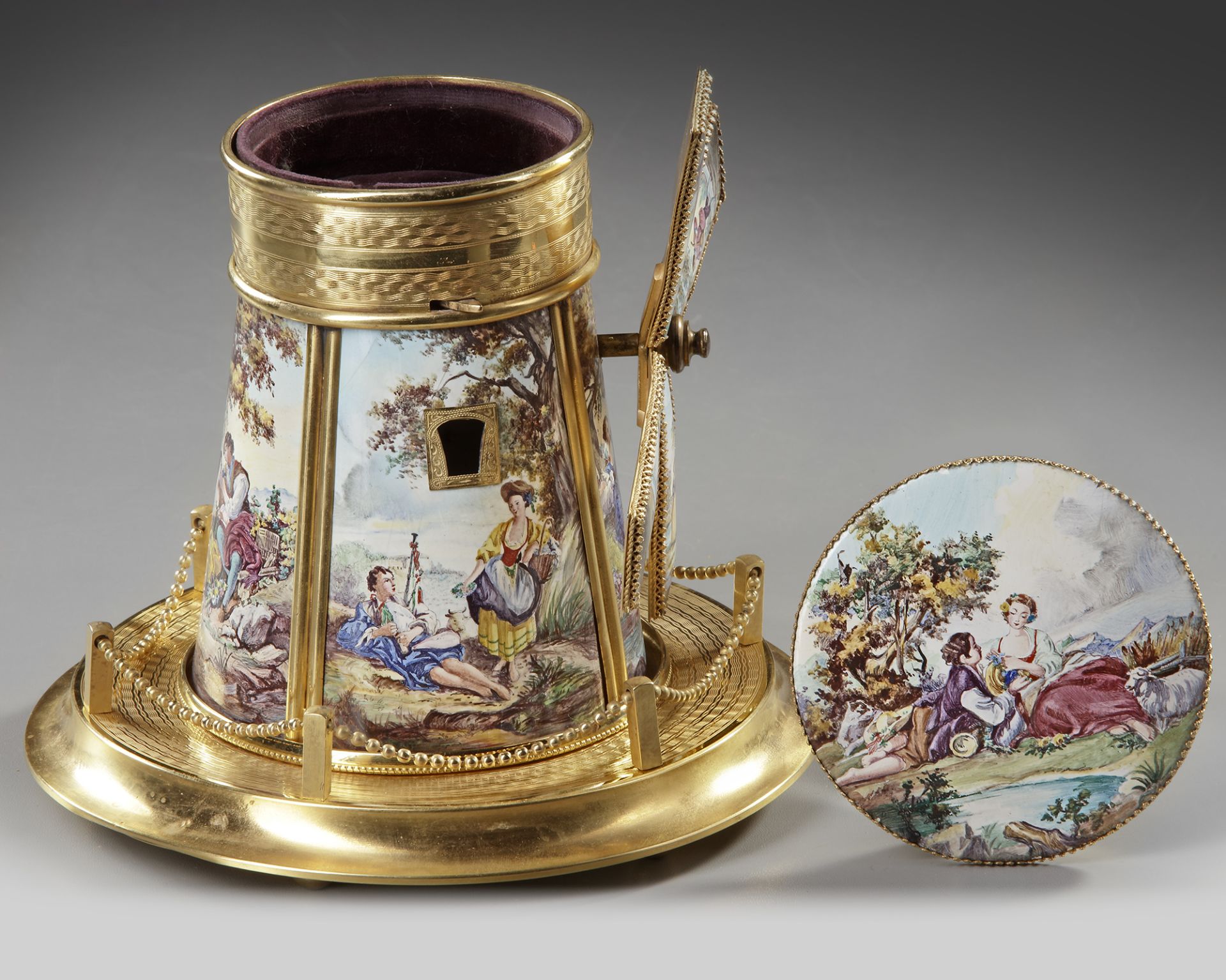 AN ENAMELED AUSTRIAN MINIATURE MILL MUSIC BOX, 19TH CENTURY - Image 2 of 3