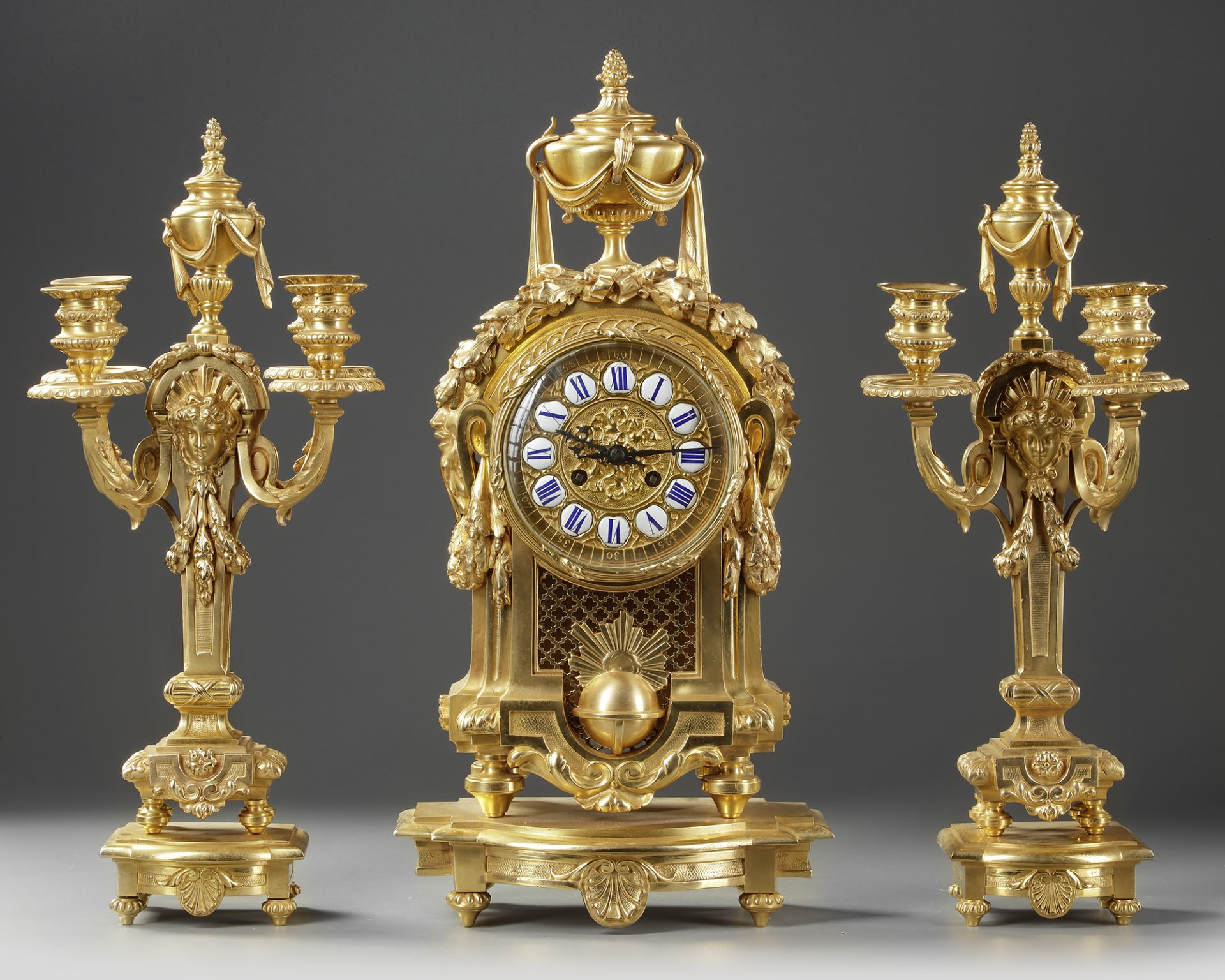 A FRENCH ORMOLU CLOCK SET, NAPOLEON III STYLE