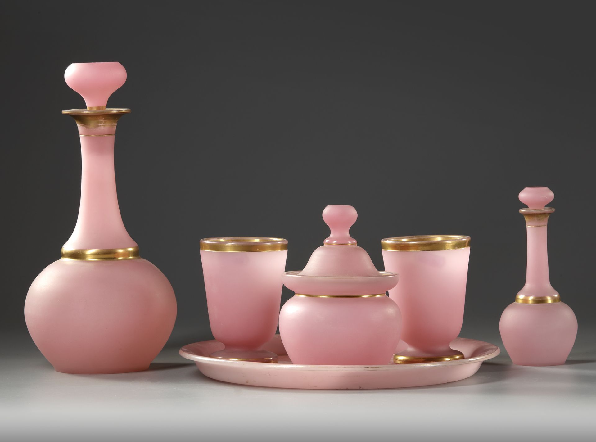 A FRENCH PINK OPALINE SERVICE SET,19TH CENTURY