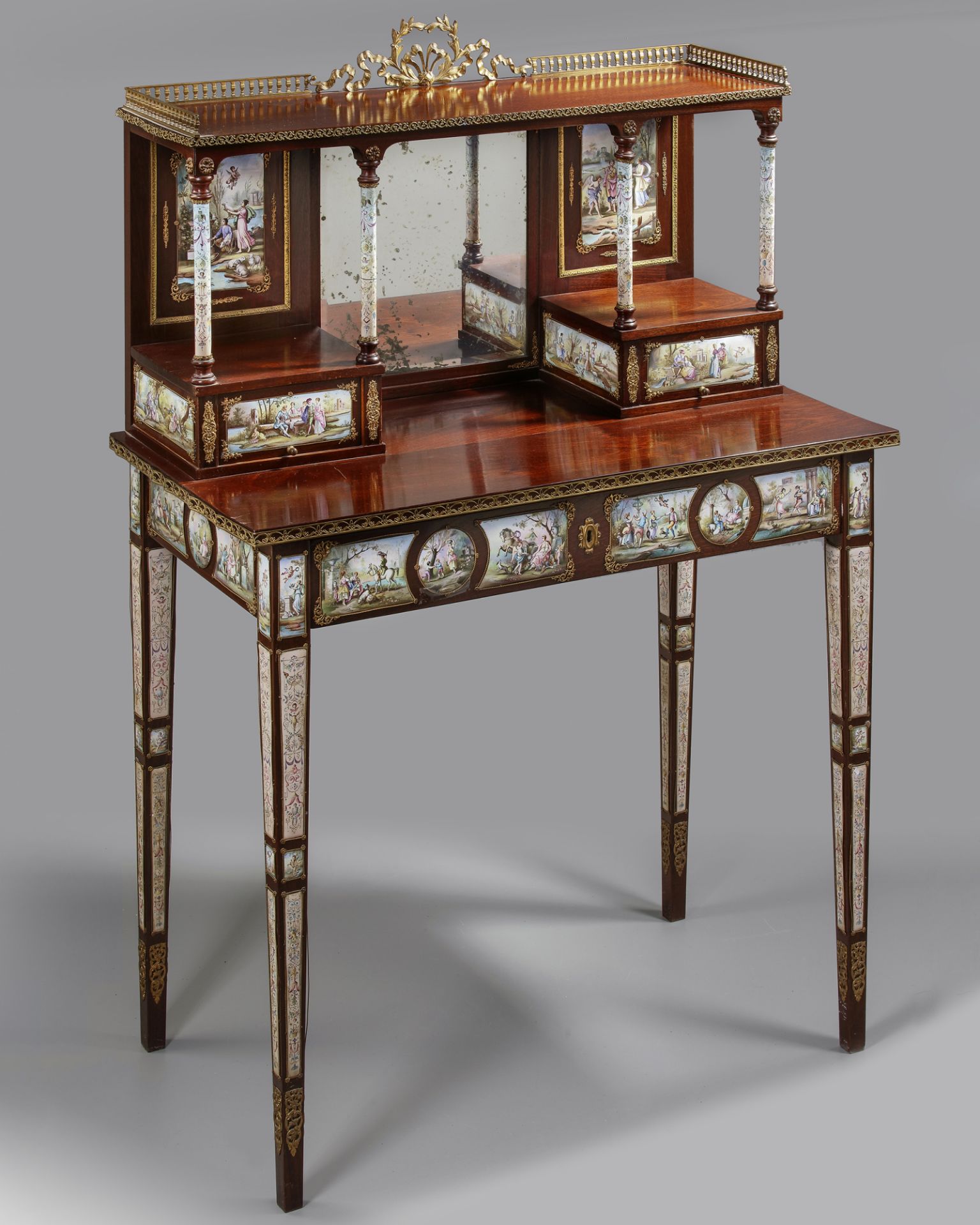 A FRENCH SECRETARY DESK WITH ENAMEL PLAQUES, LATE 19TH CENTURY - Image 3 of 6