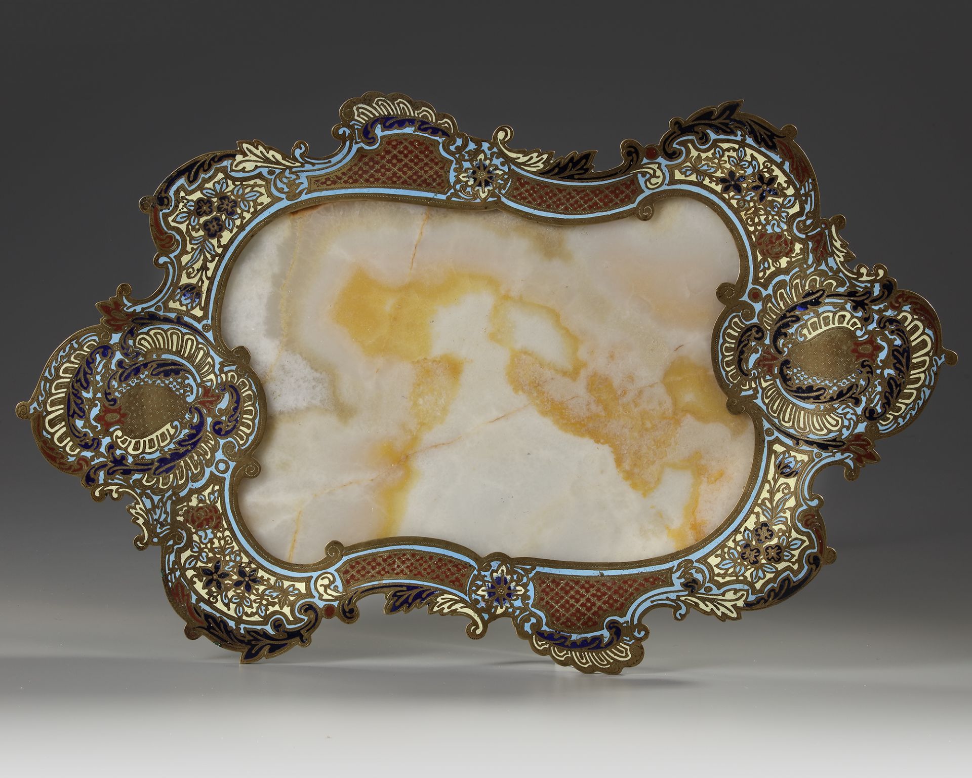 A FRENCH ORMOLU AND CHAMPLEVÉ ENAMEL MOUNTED MARBLE DRESSER STAND, 19TH CENTURY