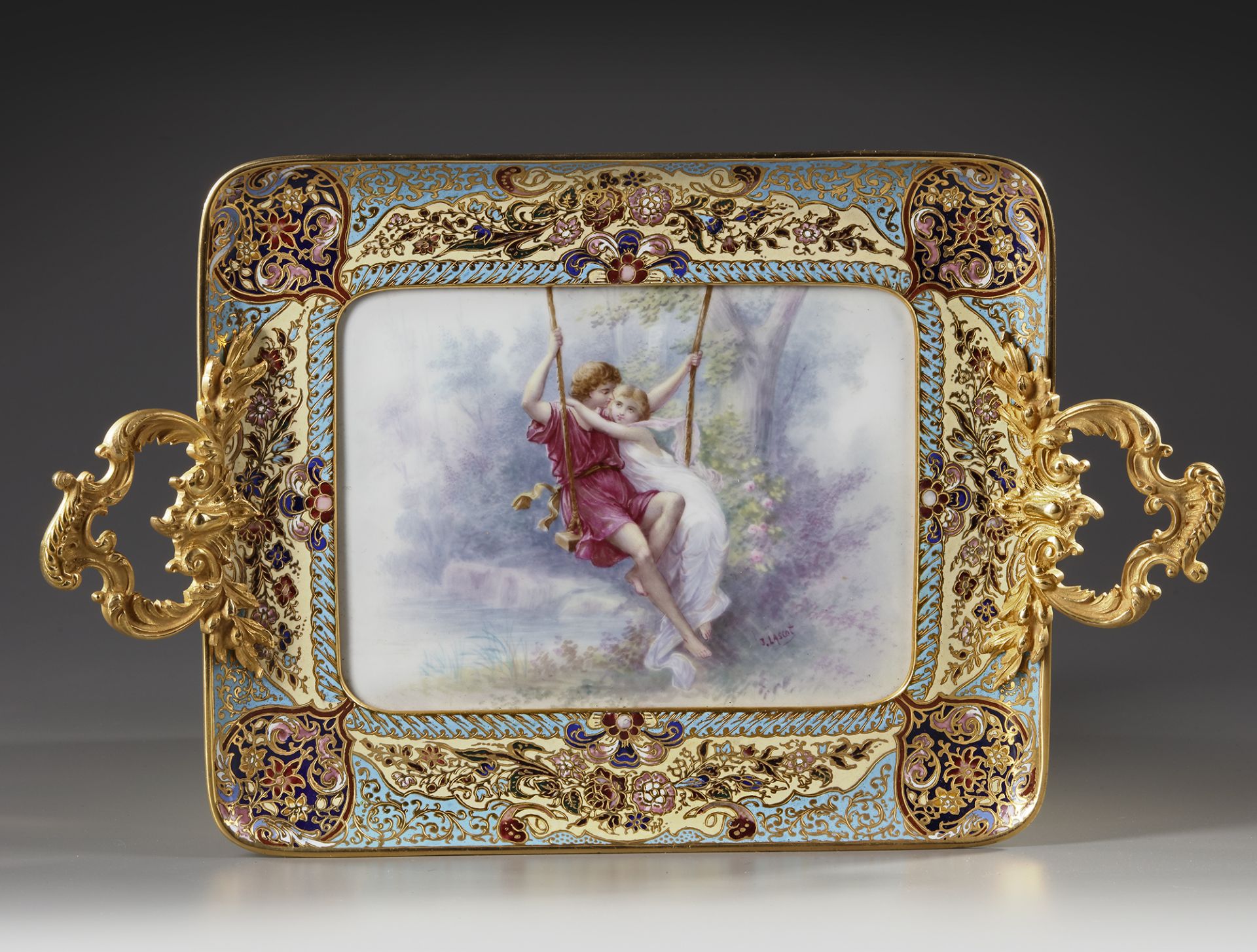 A FRENCH GILT CHAMPLEVÉ ENAMEL DRESSER STAND, 19TH CENTURY