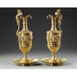 A PAIR OF FRENCH GILT BRONZE EWERS, 19TH CENTURY