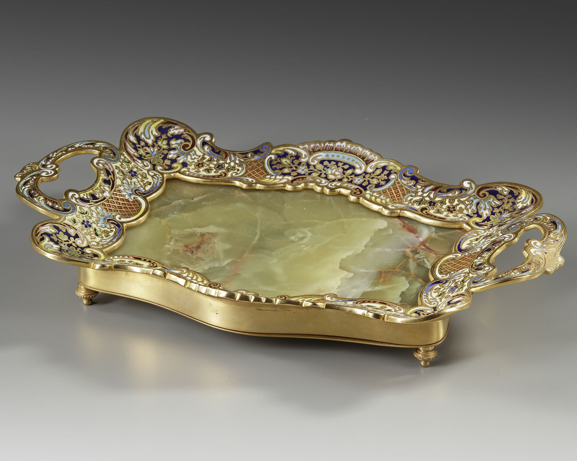 A FRENCH GILT ENAMEL ONYX CHAMPLEVÉ DRESSER STAND, 19TH CENTURY - Image 2 of 3