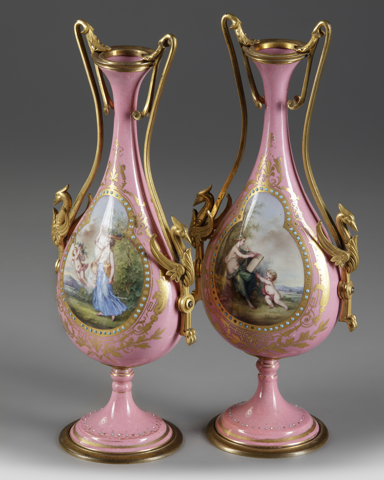 A PAIR OF FRENCH PINK SEVRES VASES, LATE 19TH CENTURY - Image 4 of 4