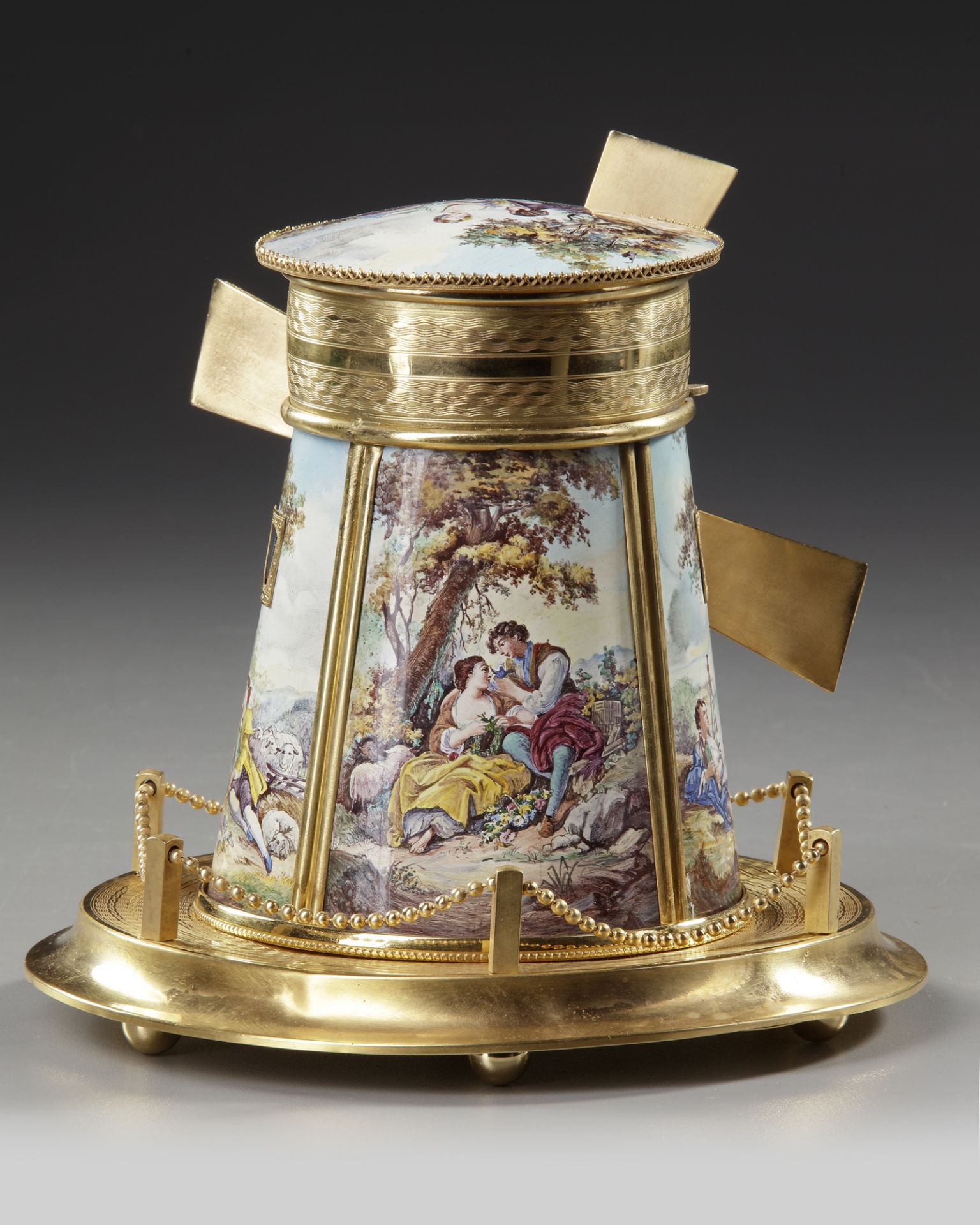 AN ENAMELED AUSTRIAN MINIATURE MILL MUSIC BOX, 19TH CENTURY - Image 3 of 3