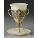A FRENCH ORMOLU, CHAMPLEVÉ ENAMEL AND JADE CENTERPIECE, LATE 19TH CENTURY