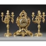 A FRENCH ORMOLU CLOCK SET, 19TH CENTURY