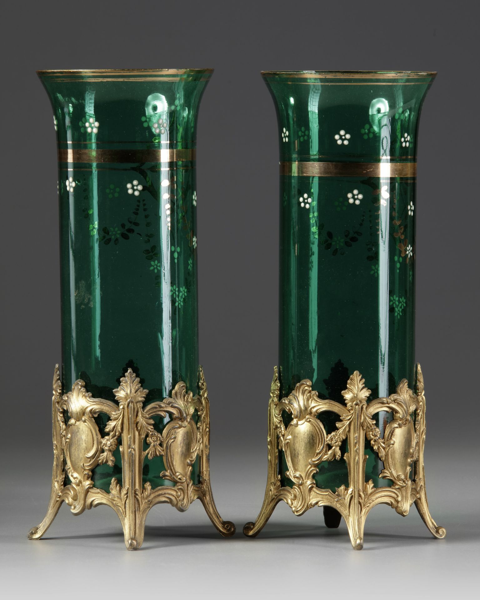 A PAIR OF GREEN GLASS VASES, LATE 19TH CENTURY - Image 2 of 3