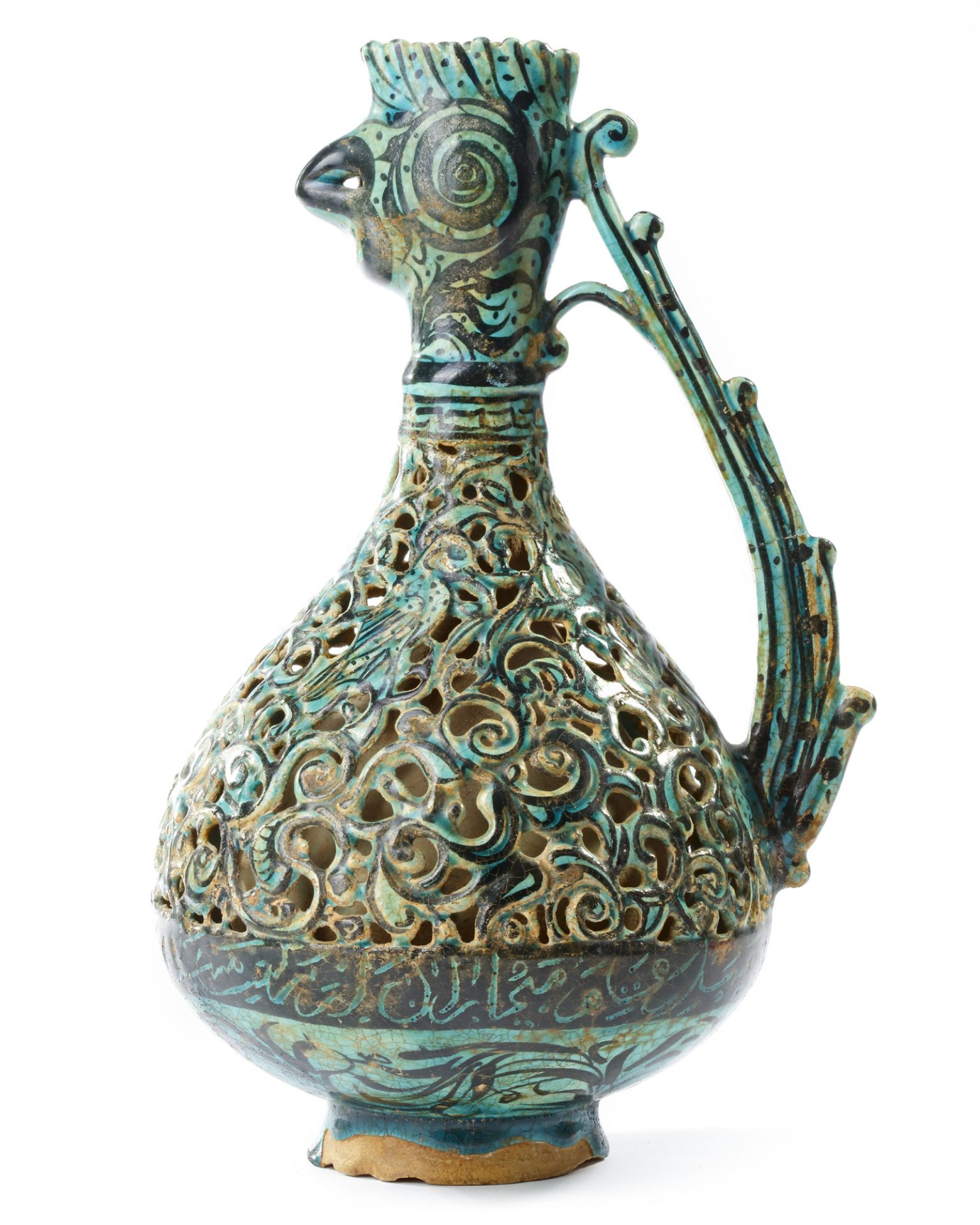 A RARE FRITWARE OPENWORK DECORATED RETICULATED EWER WITH ROOSTER HEAD, PERSIA, 13TH CENTURY - Image 12 of 16