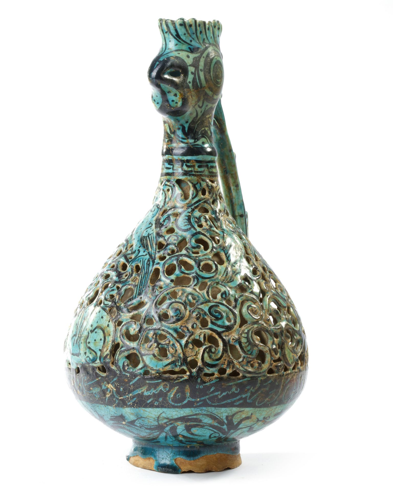 A RARE FRITWARE OPENWORK DECORATED RETICULATED EWER WITH ROOSTER HEAD, PERSIA, 13TH CENTURY - Image 15 of 16
