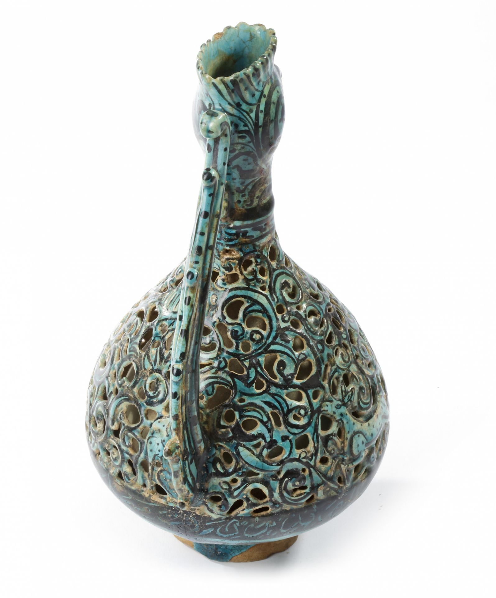 A RARE FRITWARE OPENWORK DECORATED RETICULATED EWER WITH ROOSTER HEAD, PERSIA, 13TH CENTURY - Image 11 of 16