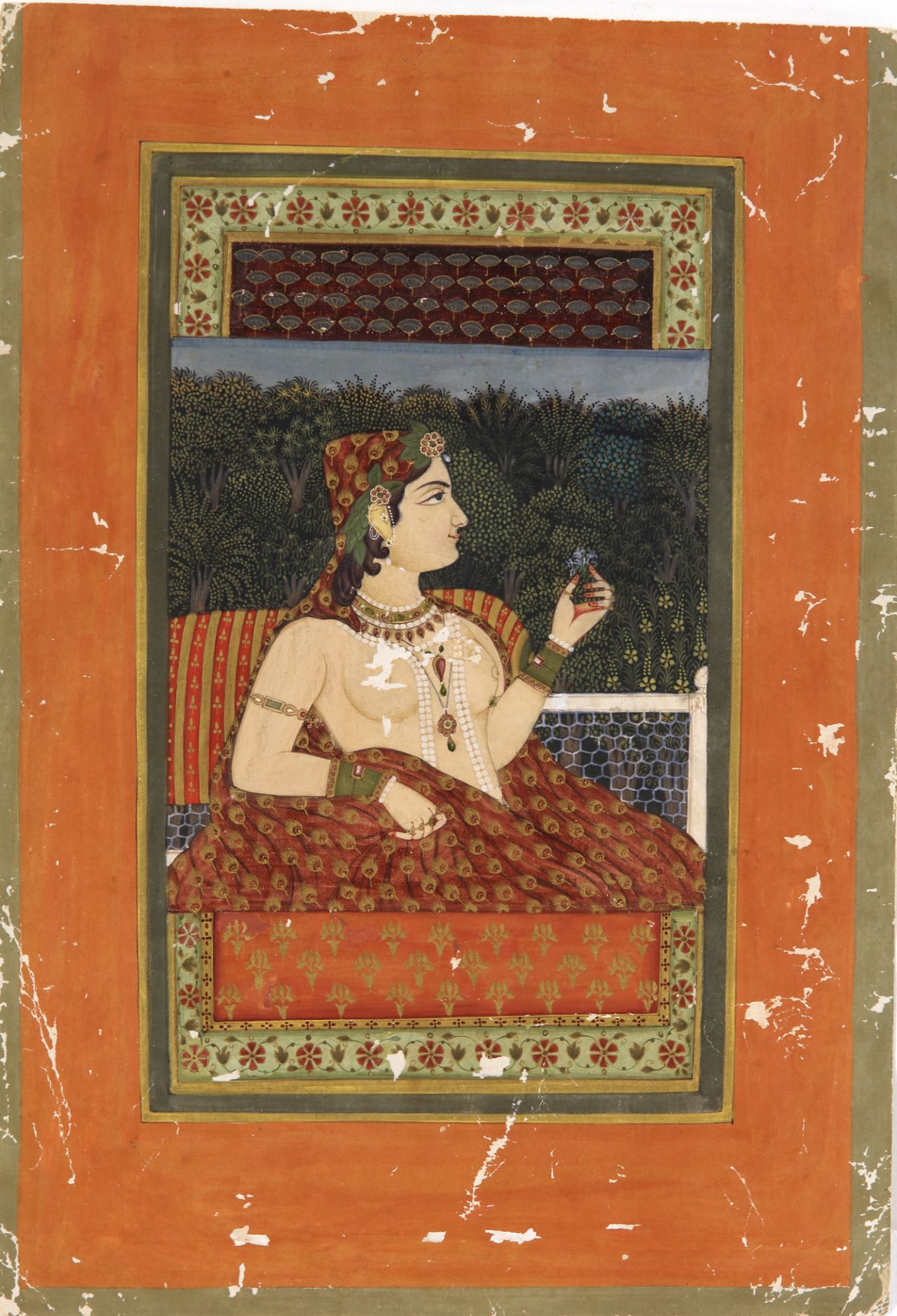 A PRINCES SEATED ON A TERRACE OVERLOOKING THE GARDEN, RAJASTHAN, NORTH INDIA, 19TH CENTURY - Image 2 of 2