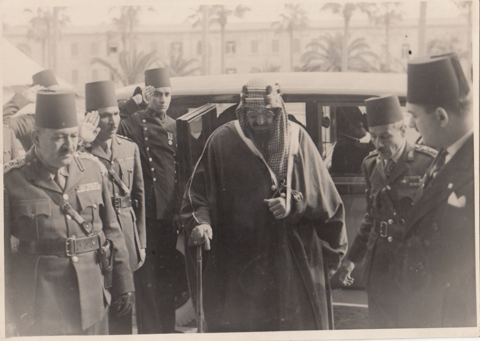 FIVE RARE PHOTOGRAPHS OF KING ABDUL AL-AZIZ AL SAUD DURING HIS REALM, PROBABLY 1930-1940 - Image 5 of 10