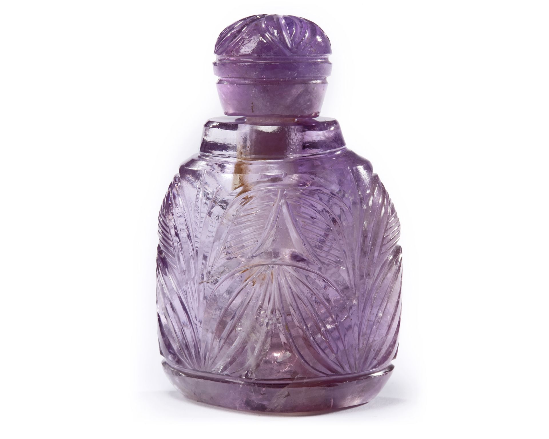 A CARVED AMETHYST FLASK WITH STOPPER, INDIA, LATE 19TH CENTURY - Image 5 of 5