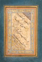 A CALLIGRAPHIC ALBUM PAGE BY ABDULLAH, STUDENTOF MIR EMAD, SAFAVID, PERSIA, DATED 1007 AH/1598 AD