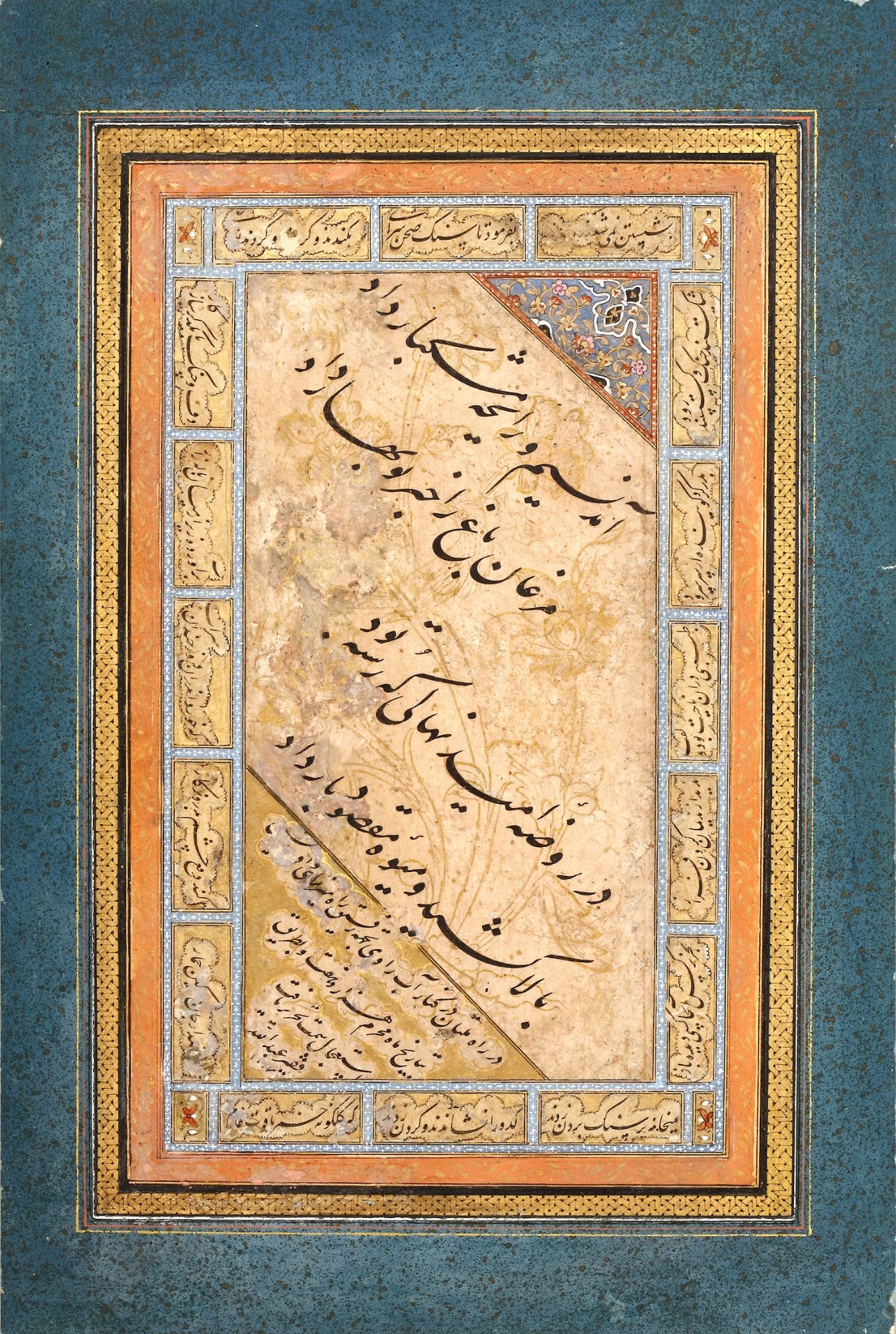 A CALLIGRAPHIC ALBUM PAGE BY ABDULLAH, STUDENTOF MIR EMAD, SAFAVID, PERSIA, DATED 1007 AH/1598 AD