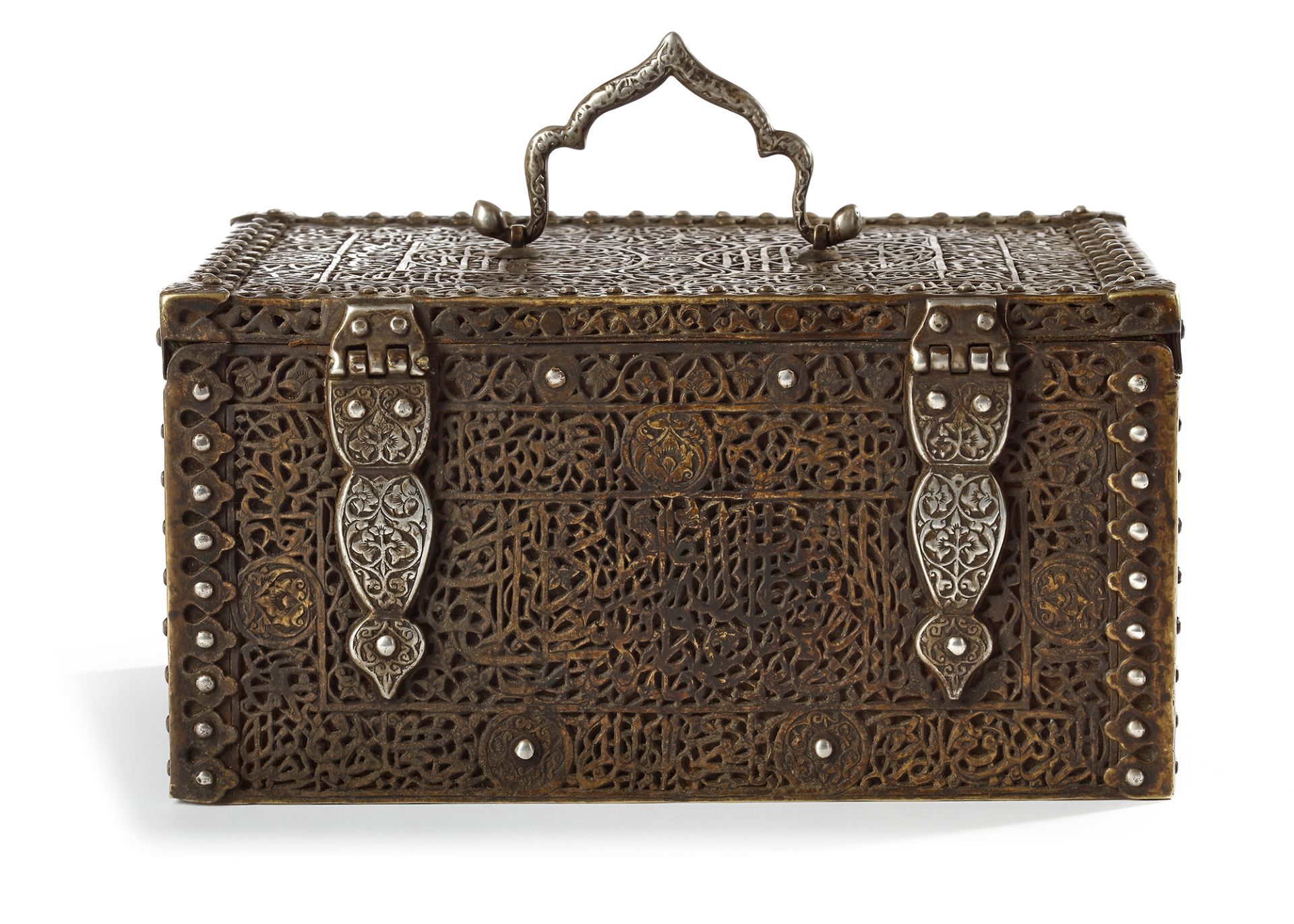 A SAFAVID BRASS JEWELRY BOX, PERSIA, DATED 952 AH/1545 AD - Image 9 of 14