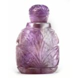 A CARVED AMETHYST FLASK WITH STOPPER, INDIA, LATE 19TH CENTURY