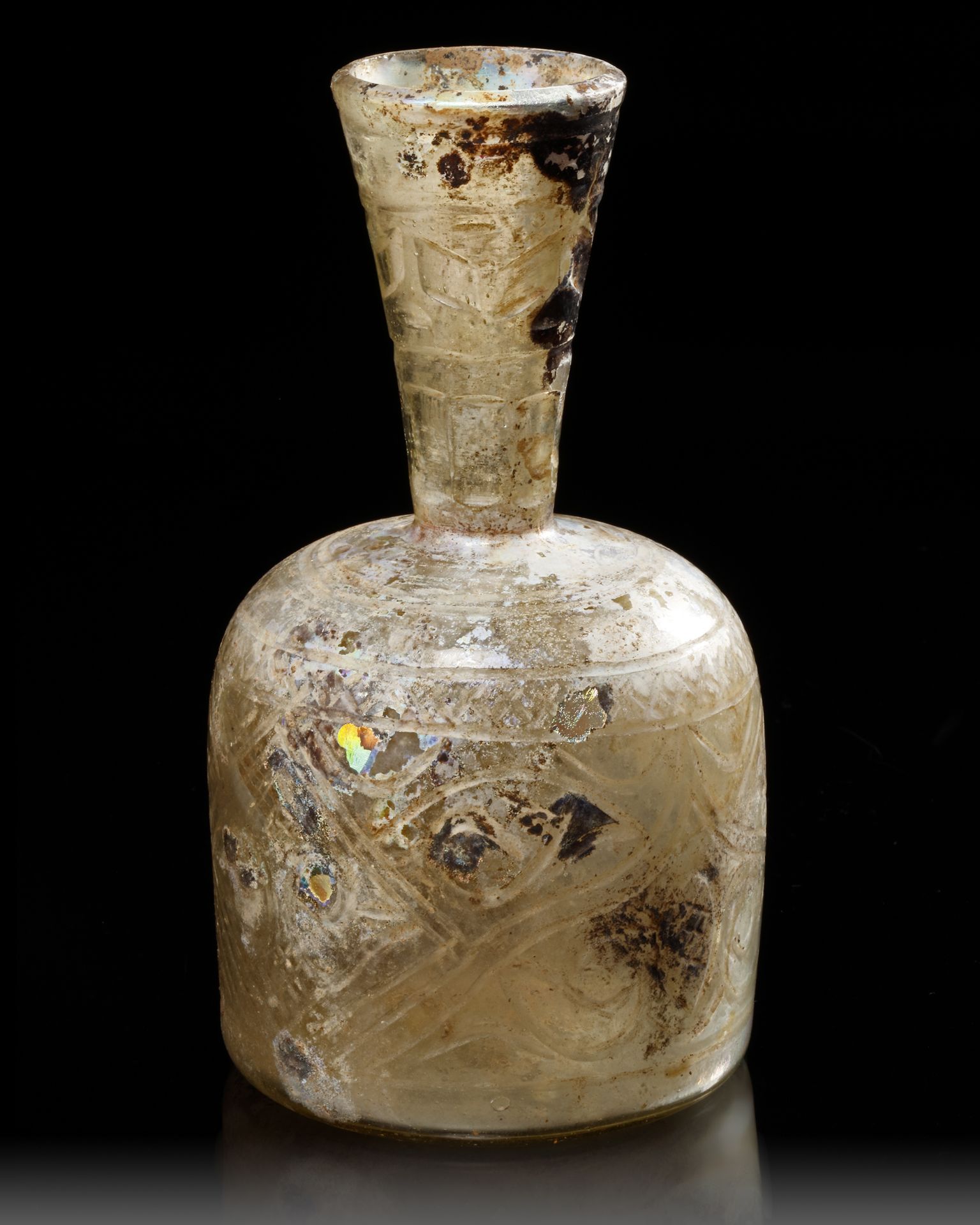 A LARGE WHEEL-CUT CLEAR GLASS FLASK, PERSIA, 9TH-10TH CENTURY - Image 5 of 7