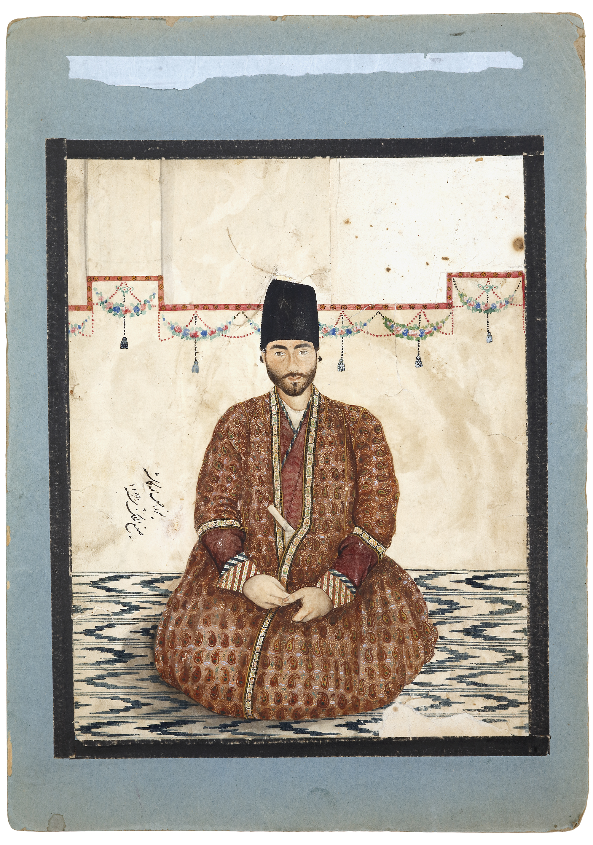 A PORTRAIT OF MIRZA HABIB ALLAH KOMASHTEH BY ABU'L HASAN GHAFFARI SANI AL-MULK, IRAN, 1282 AH/1865 A