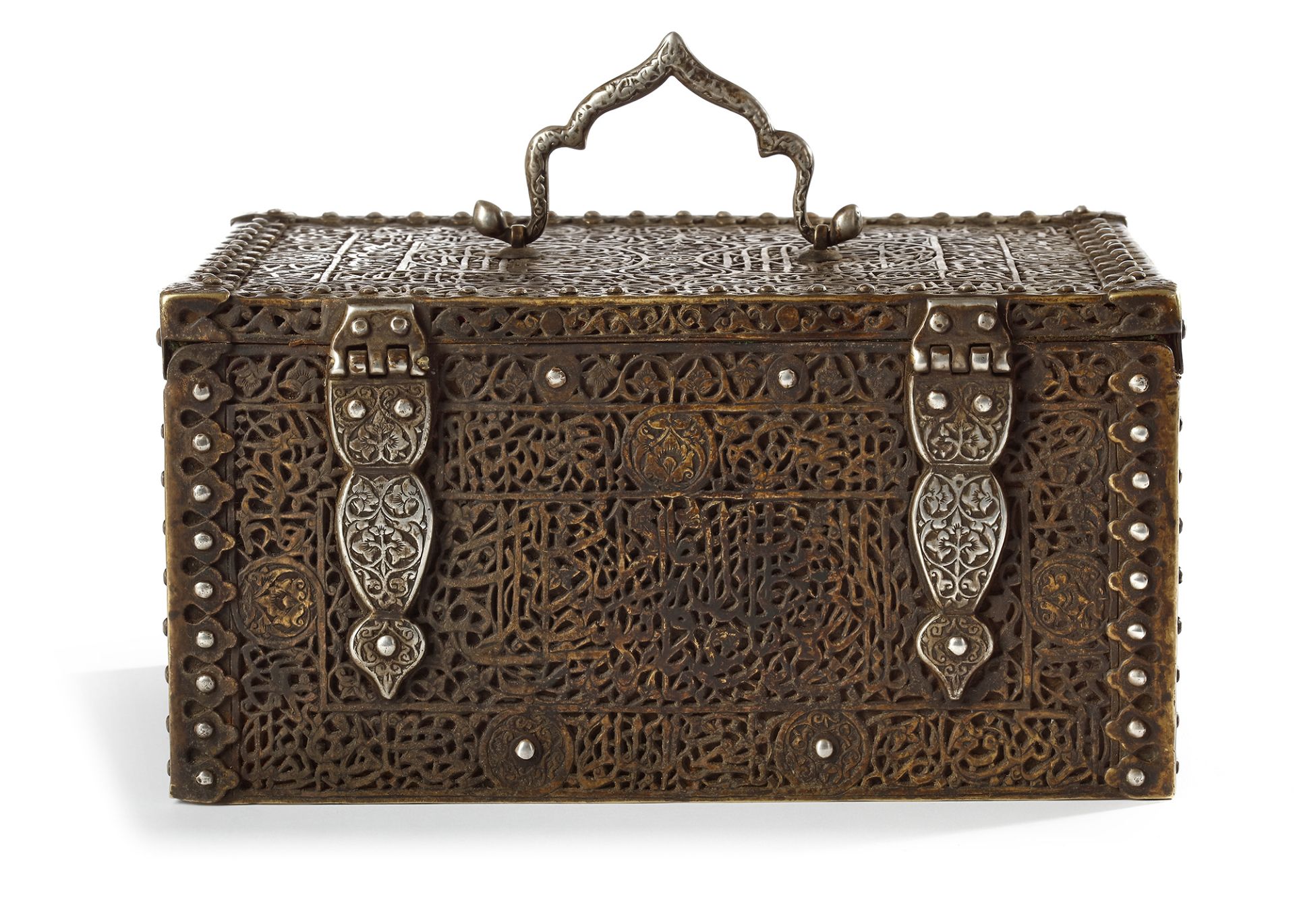 A SAFAVID BRASS JEWELRY BOX, PERSIA, DATED 952 AH/1545 AD - Image 10 of 14