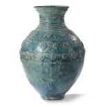 A POST SASSANIAN TURQUOISE GLAZED POTTERY STORAGE JAR, PERSIA OR IRAQ, 7TH-8TH CENTURY