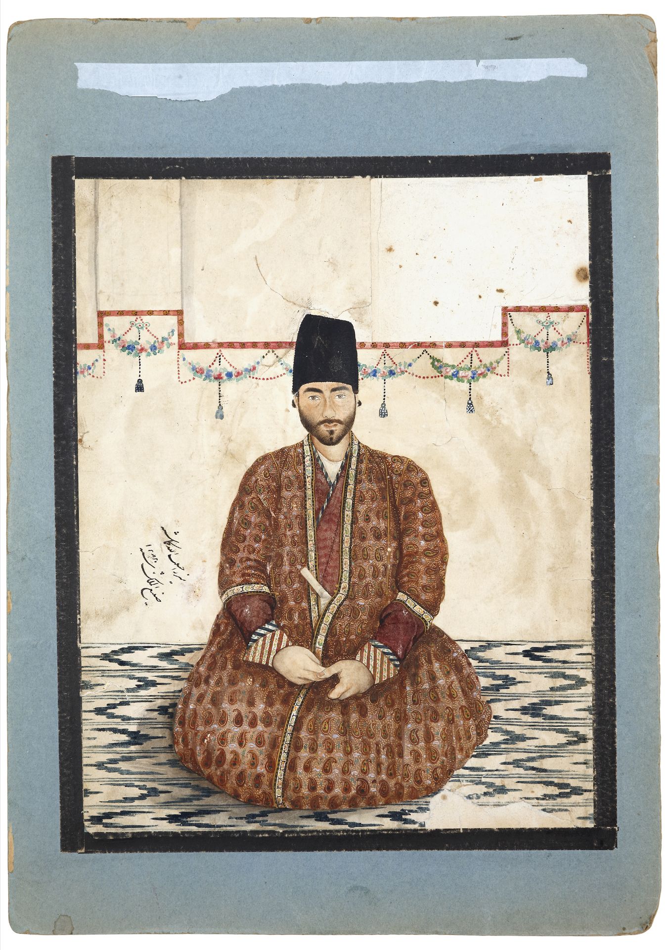 A PORTRAIT OF MIRZA HABIB ALLAH KOMASHTEH BY ABU'L HASAN GHAFFARI SANI AL-MULK, IRAN, 1282 AH/1865 A - Image 2 of 2