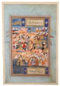 AN ILLUSTRATED LEAF FROM A MANUSCRIPT OF FIRDAUSI'S SHAHNAMA, SHIRAZ, PERSIA, 16TH CENTURY