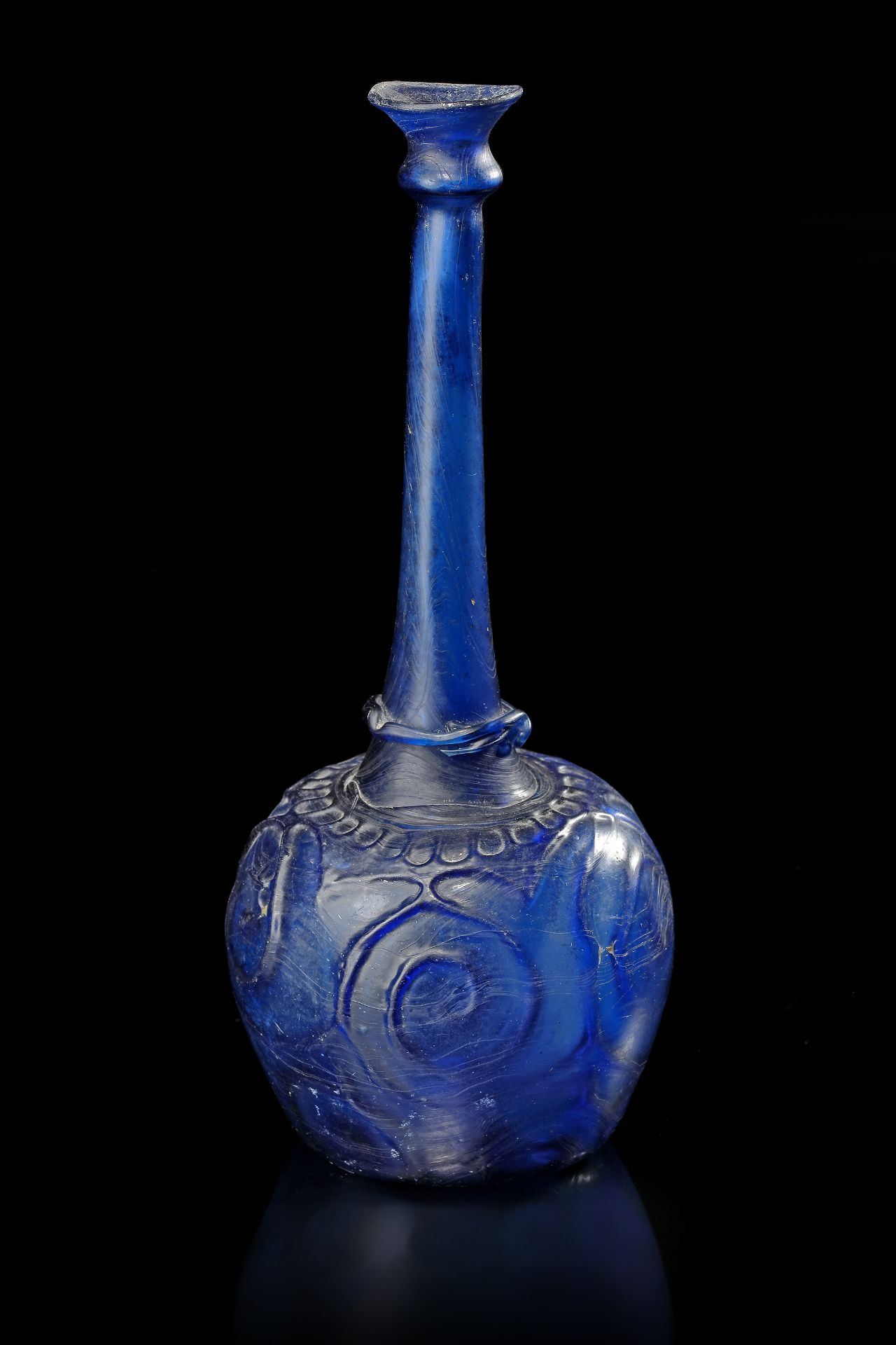 A LARGE MOULD-BLOWN BLUE GLASS BOTTLE-VASE OR SPRINKLER, PERSIA, 12TH CENTURY - Image 7 of 7