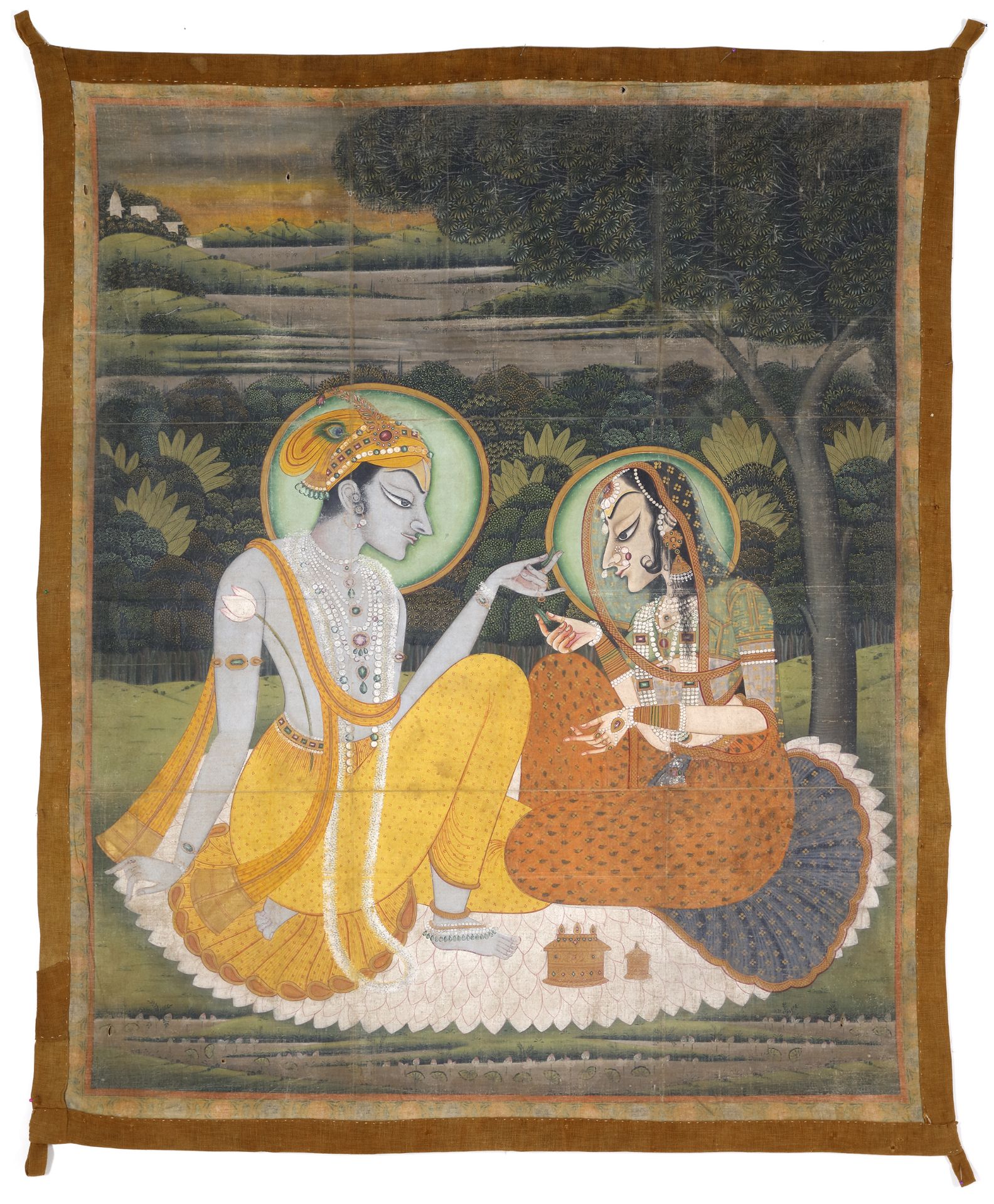 RADHA AND KRISHNA UNDER A TREE, RAJASTHAN, KISHANGARH, LATE 19TH-EARLY 20TH CENTURY