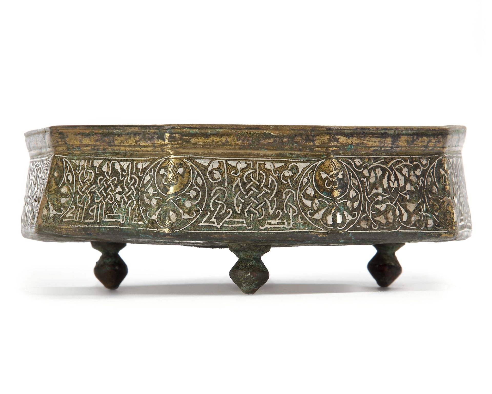 A POLYGANOL BRONZE SILVER INLAID BOWL, KHORASAN, 12TH-13TH CENTURY