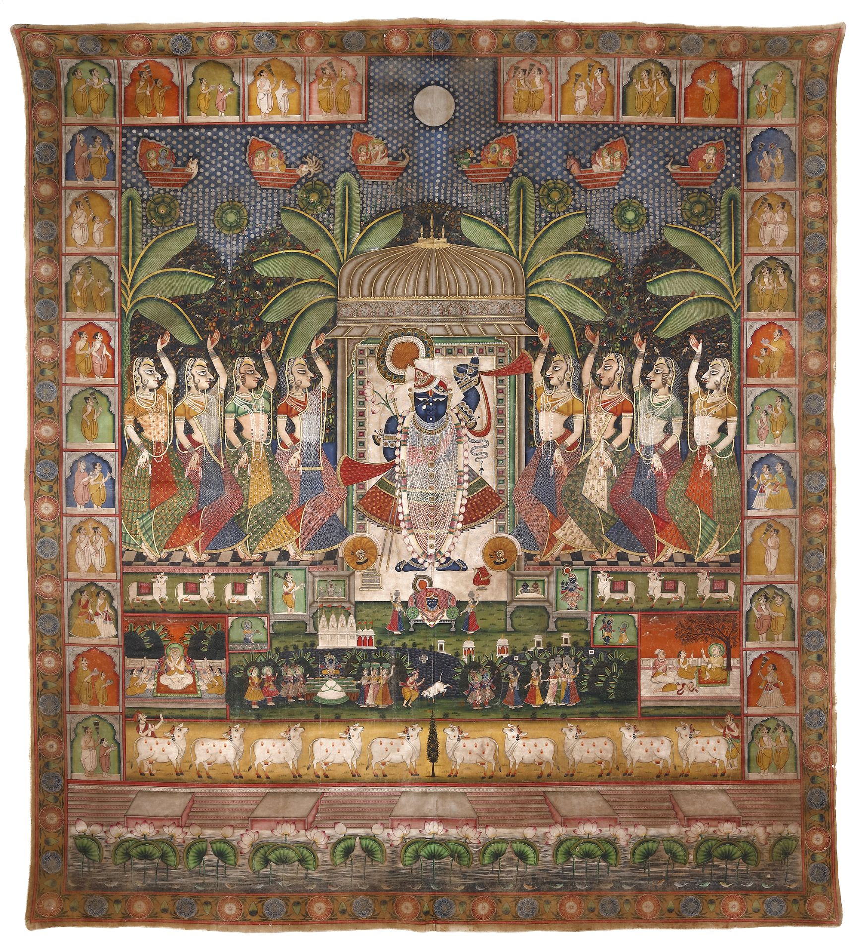 A LARGE PICCHVAI OF SHRI NATH JI, NORTH INDIA, RAJASTHAN, KOTA, 19TH CENTURY - Image 2 of 2