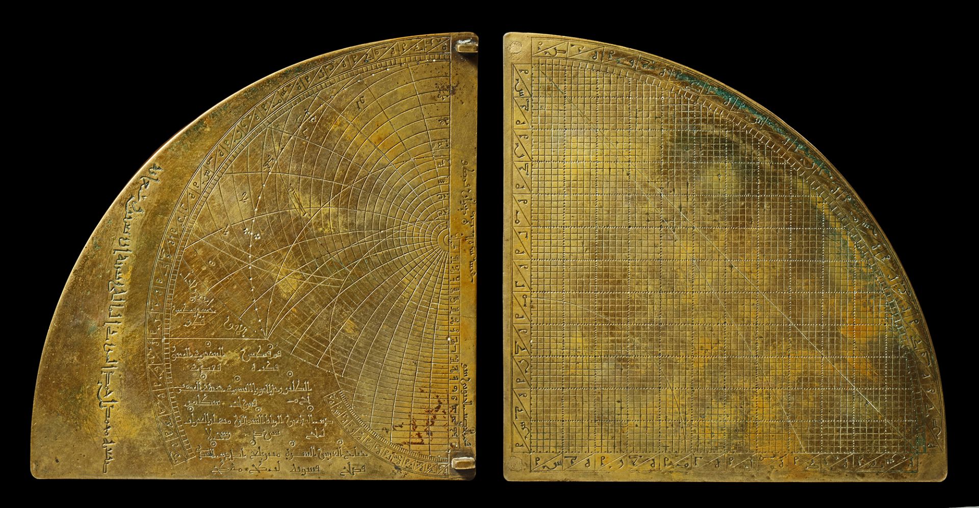 A PREVIOUSLY UNRECORDED EARLY MAMLUK BRASS ASTROLABE-QUADRANT, SIGNED BY MUHAMMAD B. AHMAD AL-MIZZI