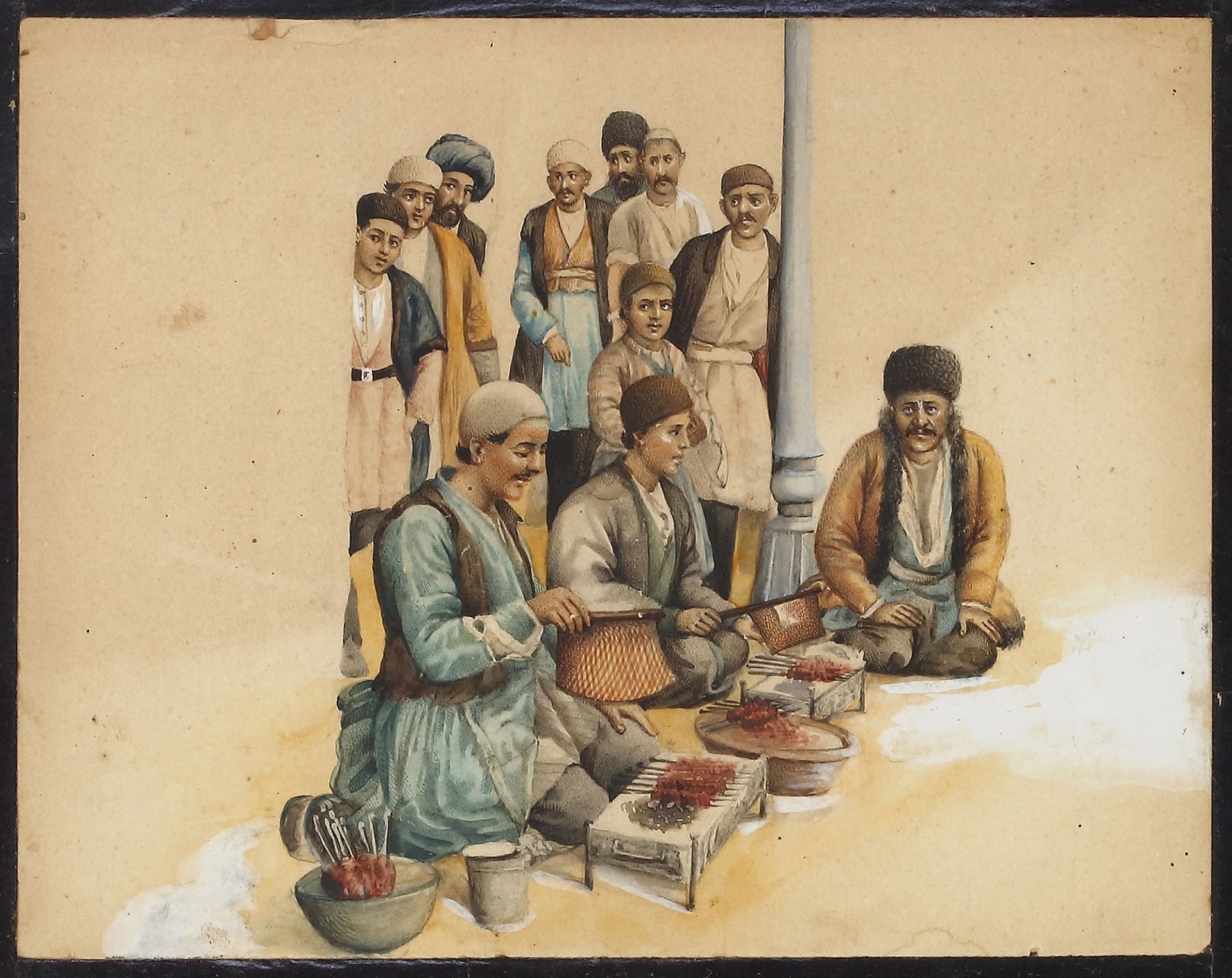 ROASTING AT THE MARKET, QAJAR, PERSIA, 19TH CENTURY - Image 2 of 4