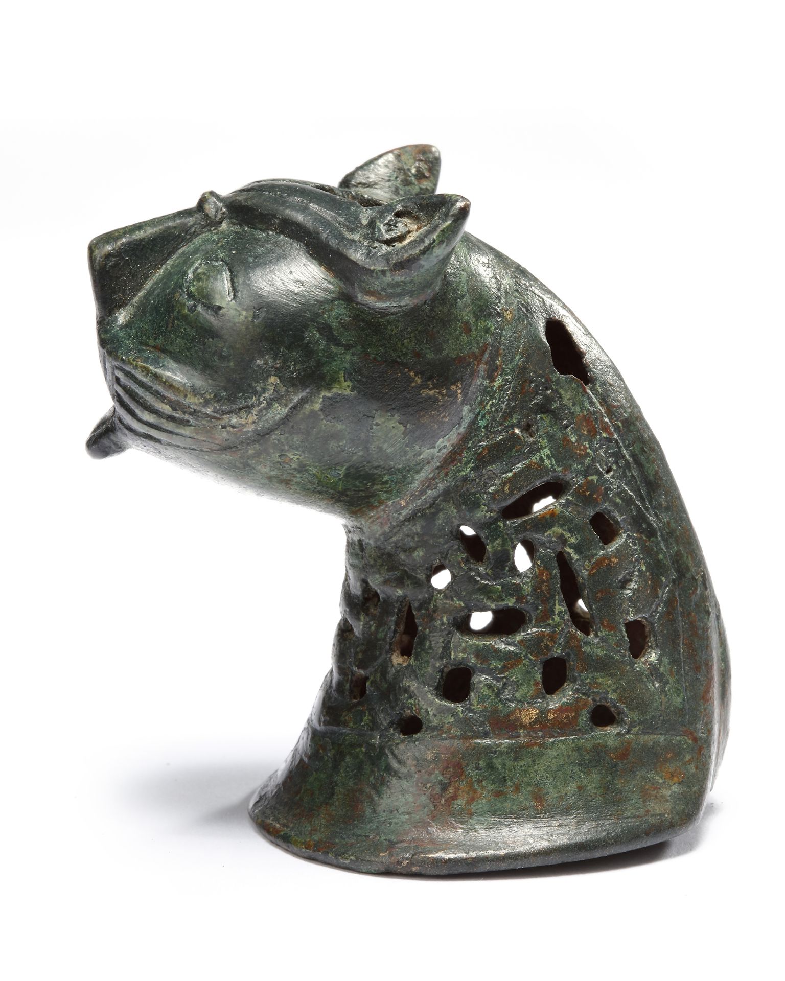 A FINE CAST BRONZE LION HEAD, FROM AN INCENSE BURNER, KHORASAN, 11TH-12TH CENTURY