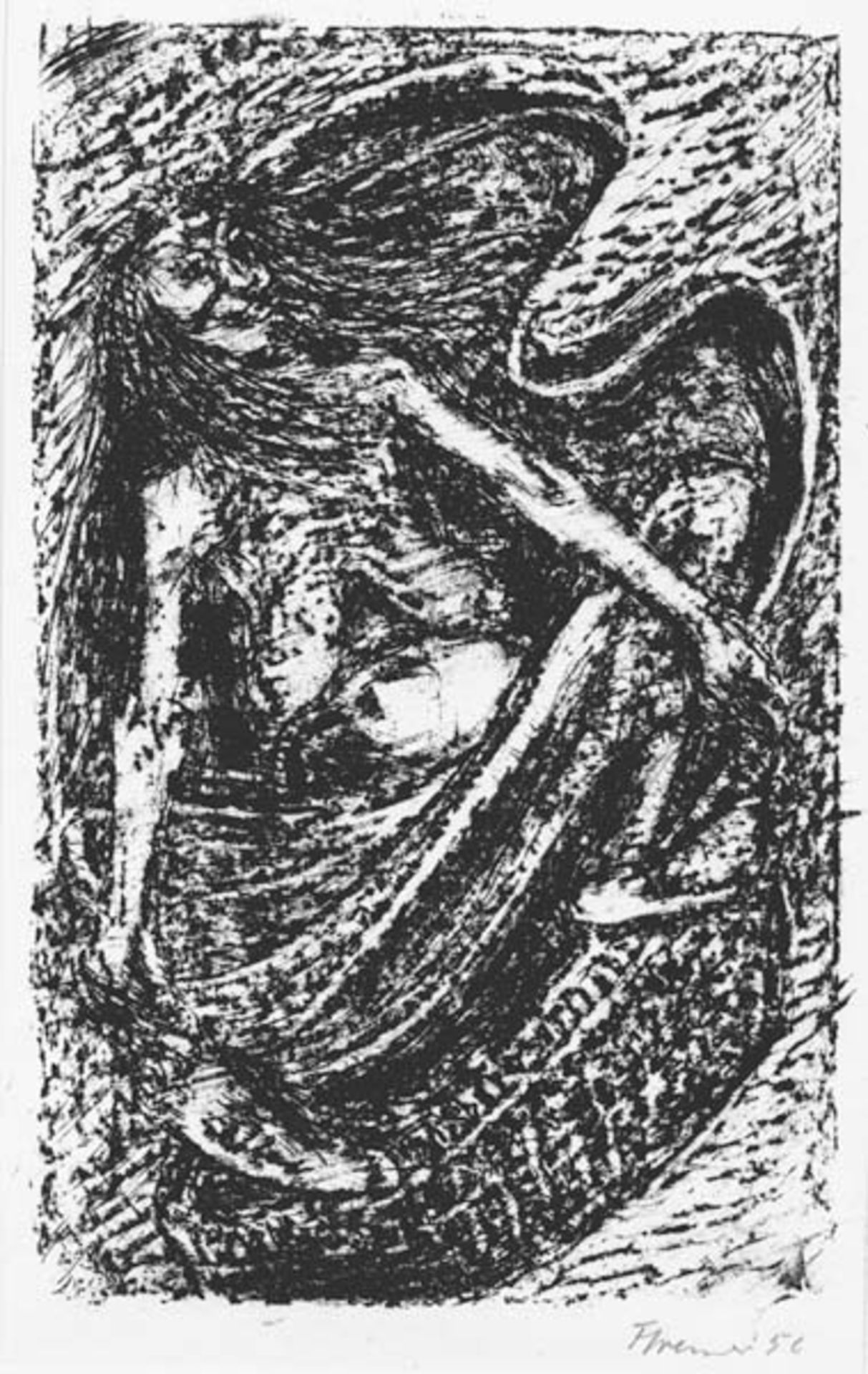 Cremer, Fritz. aus dem Zyklus Walpurgisnacht, Blatt 15: Fliegende Hexe im Waschkorb