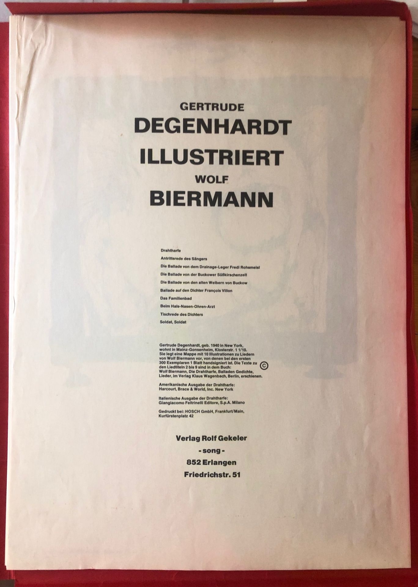 Gertrude Degenhardt: Mappe „Illustriert Wolf Biermann“ 10 Blätter (o.J. (ca 1970)) - Image 4 of 4