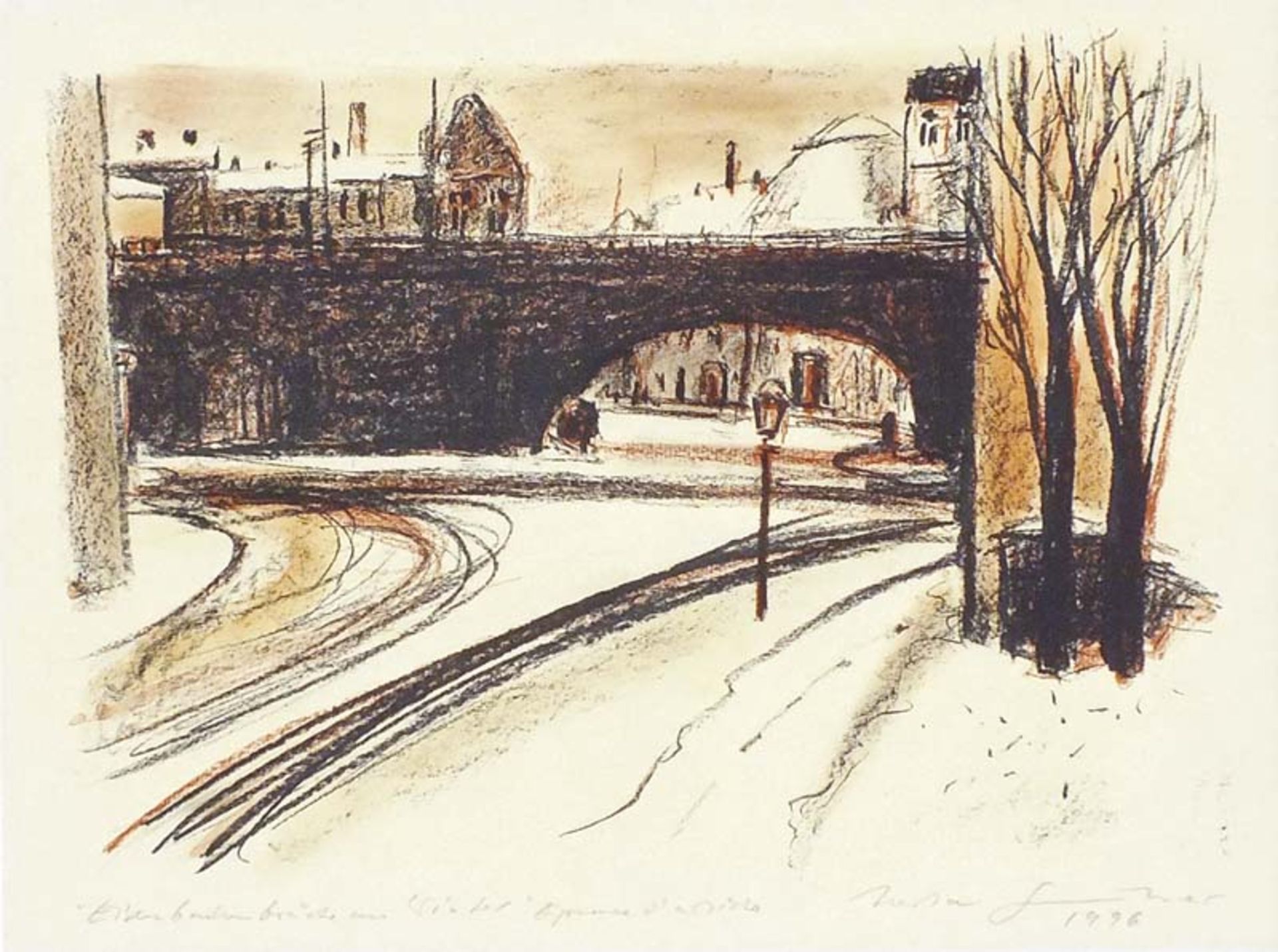 Günther, Herta. Eisenbahnbrücke im Winter