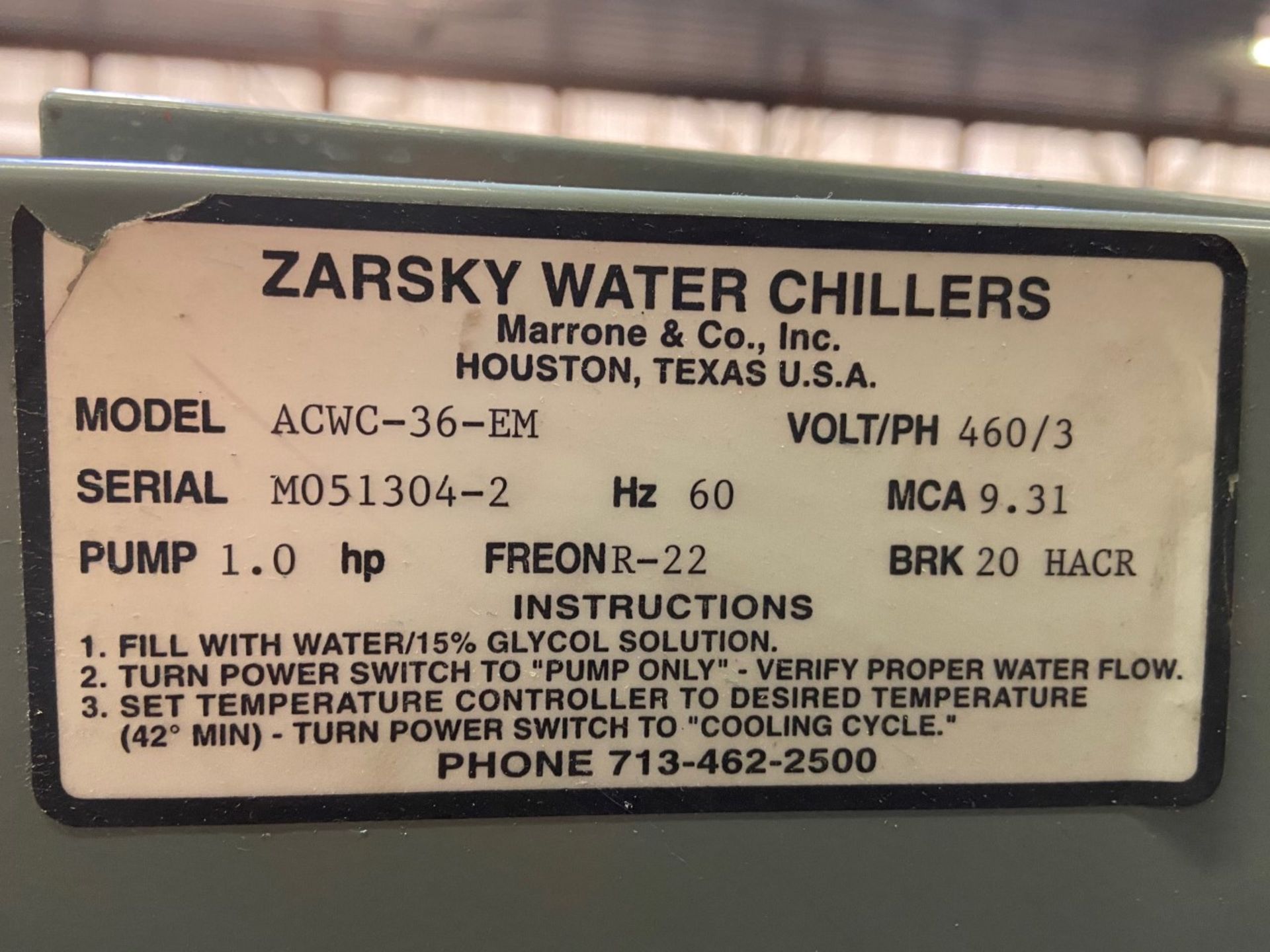 Zarsky Cold Shot Water Chiller, Model ACWC-36-EM - Image 3 of 3