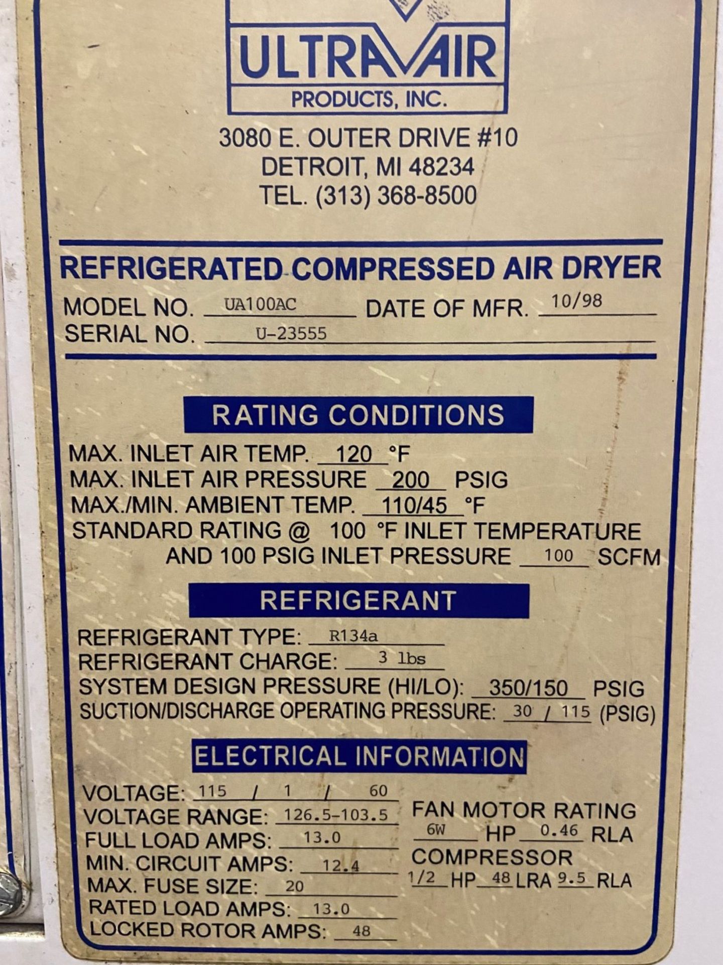 Ultra Air UA100AC Refrigerated Air Dryer - Image 3 of 3