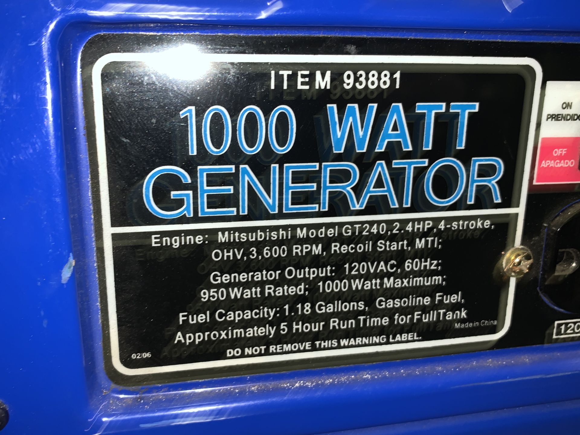 New Mitsubishi 1000w Generator Model GT240 2.4 hp Recoil Start - Image 2 of 2