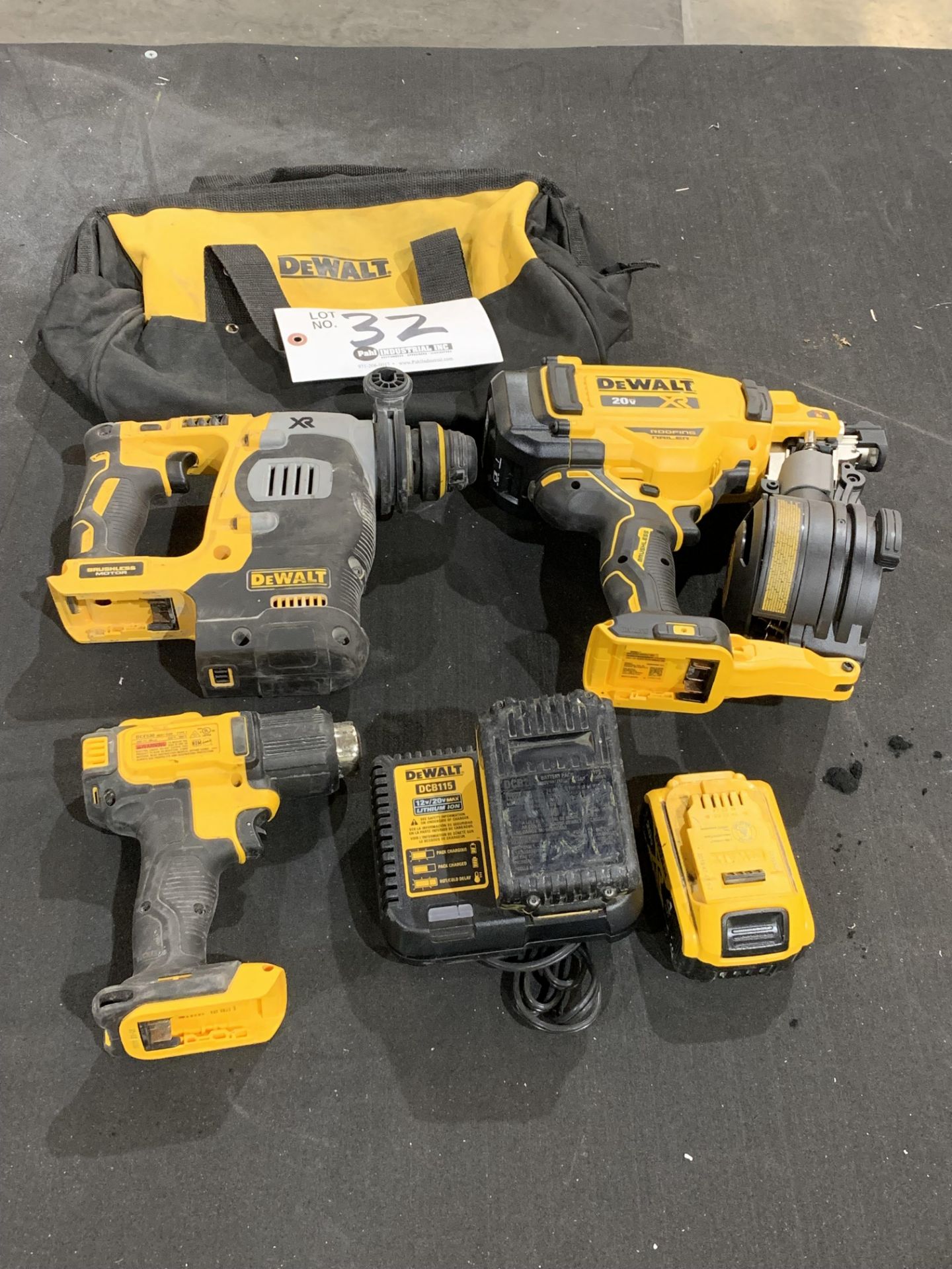 DeWalt Cordless Roofing Nailer, Heat Gun, 1" Brushless Hammer Drill w/2 batteries and charger 20v