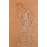 Raphael Kirchner (1876-1917) Austrian. A Redhead in a White Dress, Watercolour, 18” x 11” (45.7 x