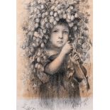 E… W… R… (20th Century) British. A Young Girl with a Garland of Hops, Pencil, Signed with Initials