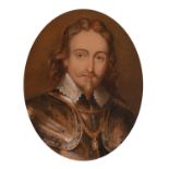 19th Century English School. Bust Portrait of Charles I, Watercolour, Oval, 6.5" x 5" (16.5 x 12.