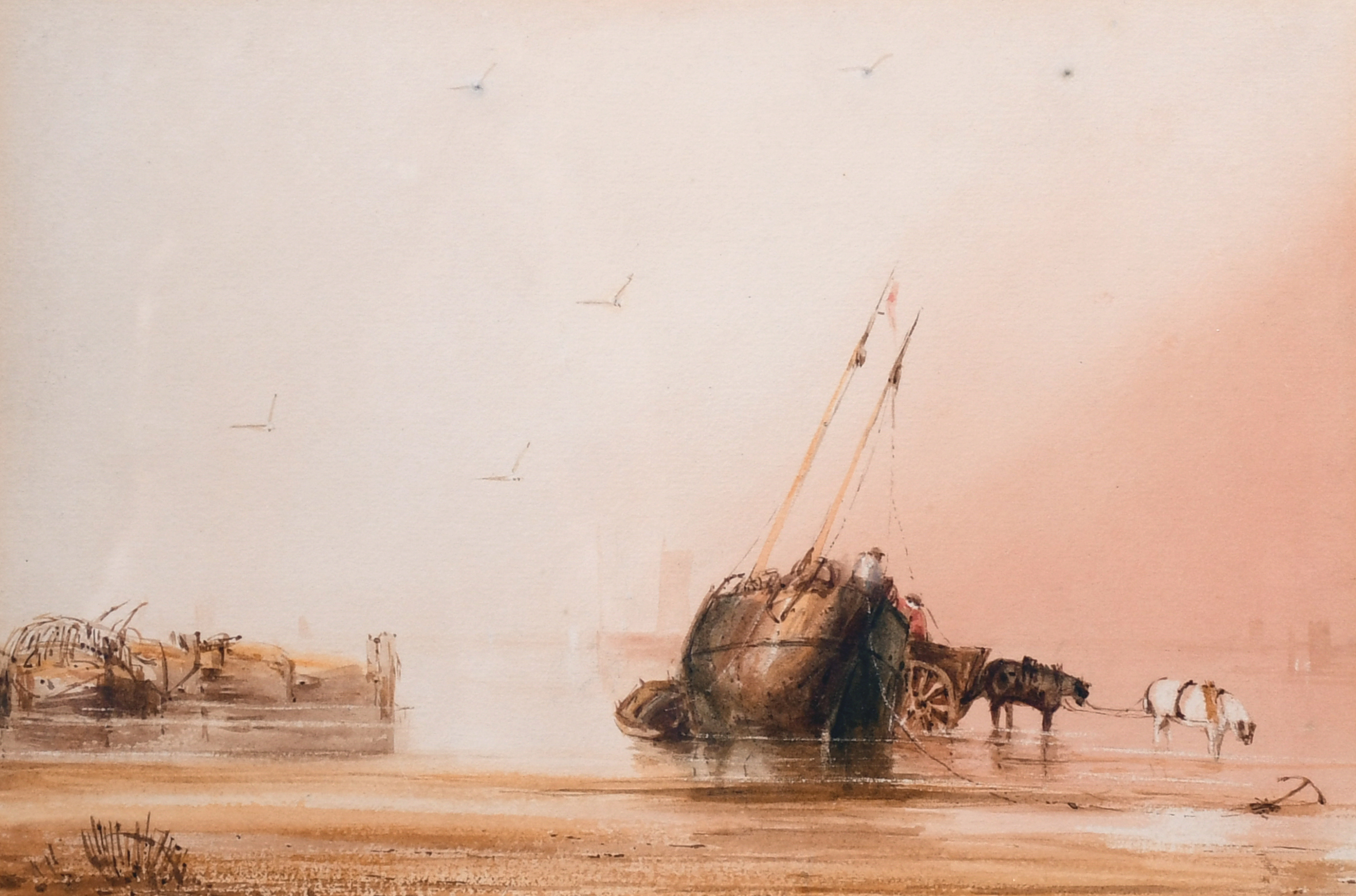 Jean le Capelain (c.1814-1848) Channel Islands. A Beach Scene with Figures unloading a Beached Boat,