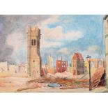 Denys George Wells (1881-1973) British. “Wartime France, Damaged Tower”, Watercolour, Signed, and